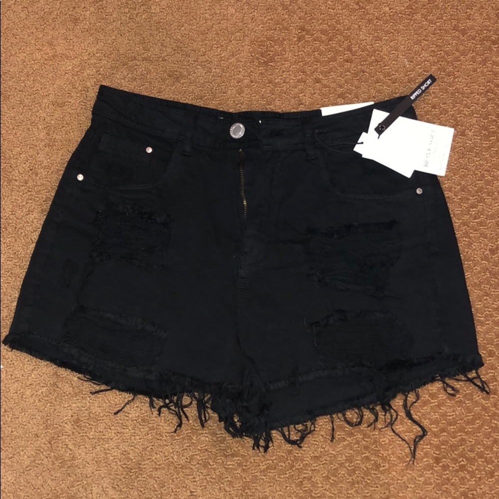Brave Soul London ripped black denim shorts